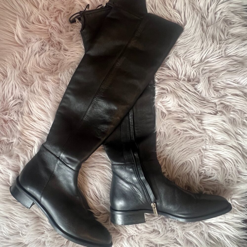 AquaItalia Black Leather Knee High Boots | Made in Italy | Size 9.5 (Fits 9)